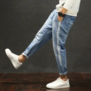 

#2165 Spring Summer Pencil Harem Jeans Men Side Striped Japanese Streetwear Biker Jeans Man Denim Plus Size 42 Ankle-length