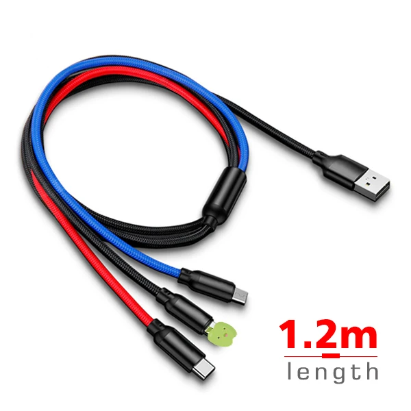 FBYEG 3 в 1 USB кабель для мобильного телефона Micro usb type C кабель зарядного устройства для iPhone XR XS Max X huawei шнур для быстрой зарядки данных - Цвет: 1.2m-3T1-Scolor