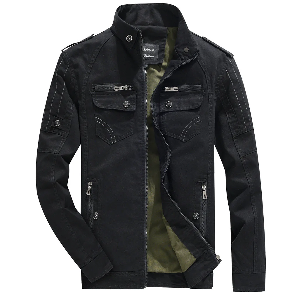

Man Stand Collar Safari Style Parkas Streetwear Clothing Plus Size M-7XL Autumn Men Cotton Casual Military Jacket Overcoats