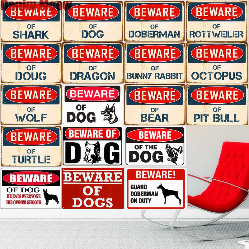 Beware-of-Dog-Vintage-Metal-Tin-Sign-Home-Decor-Pub-Cafe-Club-Bar-Plates-Dragon-Doug