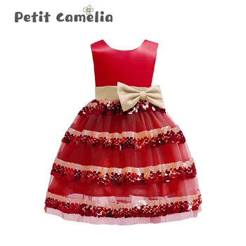 

Children Summer Dresses Skirt Clothes Party Dress Baby Girl Clothes Princess Wedding Elegant Bow Sequins Layered Cake Dresses