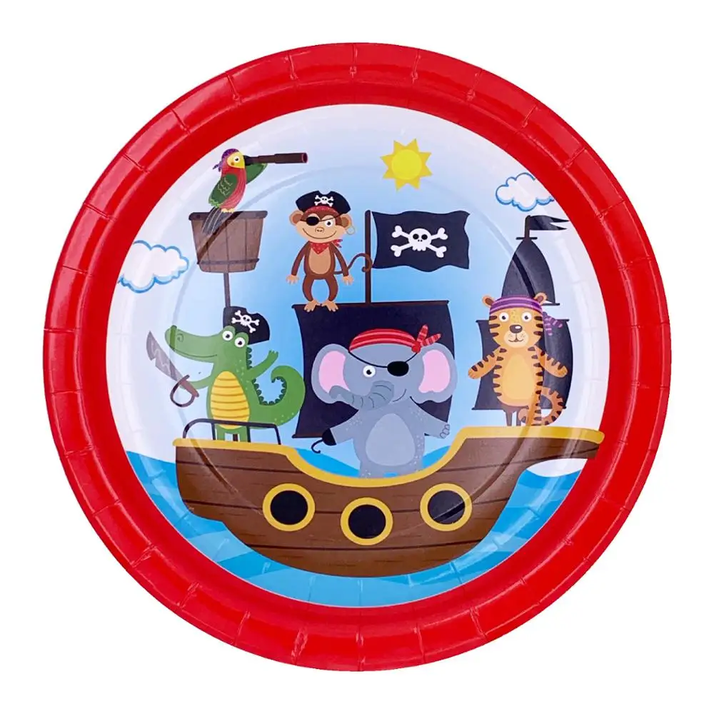 Морская тематика, морские животные, день рождения, Детские вечерние столовые приборы, тарелка, Декор, Пиратская тематика, принадлежности - Цвет: 8pcs 9inch plate