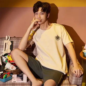 

Men's 100% Cotton Comfort Pajamas Two-Piece Pajamas Short Top Casual Pajamas Round Neck Men's Large Size L-3XL Casual Wear