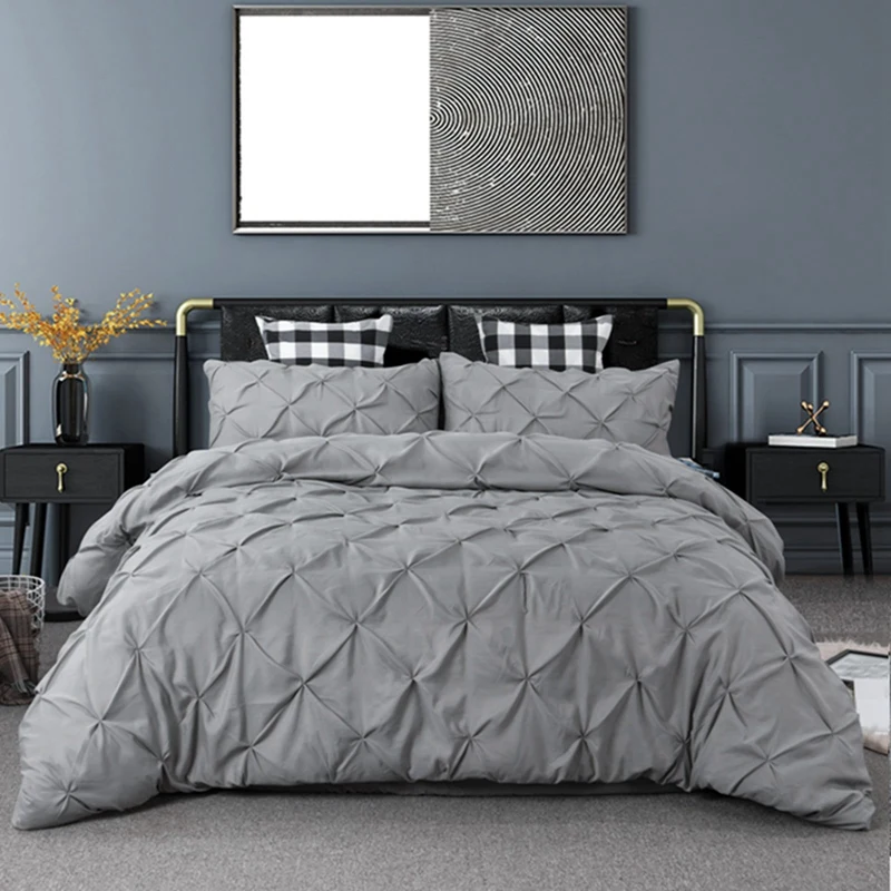 

Bedding Set Include Handmade Twisted Geometry Plain Quilt Cover and 2 Pillow Case Black White Grey Simple Quilt Case(Queen King)