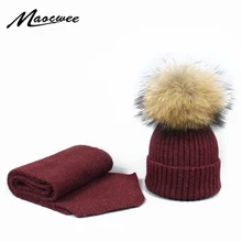Beanie Cap Winter PomPon Knitted Children Cap Adult Scarf Hat Set Hat Women Men Acrylic Unisex Solid Color Keep Warm Elastic