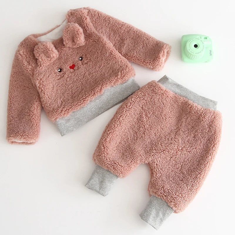 Newborn Clothes Baby Boy Girl Suit winter Baby Fashion Sweater+ Trousers 2 Pcs children's long sleeve Keep warm Suit - Цвет: Розовый