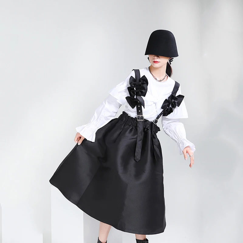 [EAM] Women Black Bow Split Joint Buckle Temperament Dress New Sleeveless Loose Fit Fashion Tide Spring Autumn 2020 1Z663
