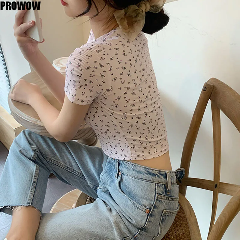 Korean Chic Flower Print T-Shirts Female Casual Tops 2020 Summer New Arrival Sexy O Neck Short Sleeve T Shirts Women