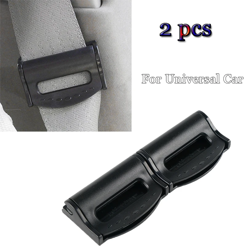 

For Universal Car Safety Seat Belt Clip Adjustable Strap Stopper Buckle Black 2pcs