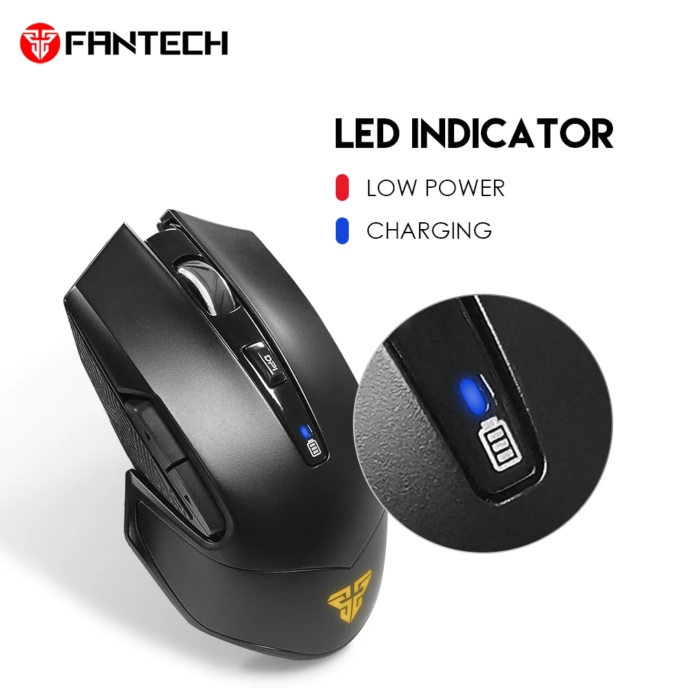 FANTECH WGC1 2.4Ghz Wireless Mouse Charging Mute Mouse 2400 DPI RGB Gaming Mouse for Office Entertainment Games Laptop Desktop