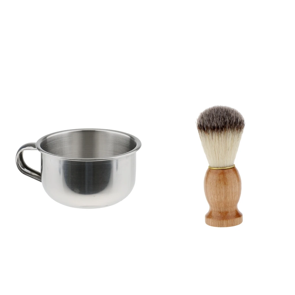 Men Shaving Brush + Mug Bowls Set, Barber Beard Soap Cups for Beauty Salon, Personal Care