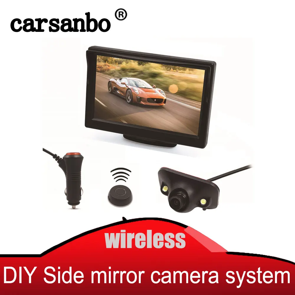 

Wireless button side view blind zone system with 5 inch bracket display side view camera Mini CCD Night Vision side view Camera