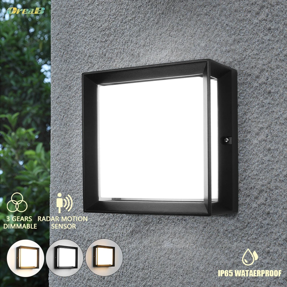 20W 60 led Square Light Control Motion Sensor Led Outdoor Wall Lights Fixtures Ip65 Waterproof 3 Light Color Changeable Aluminum