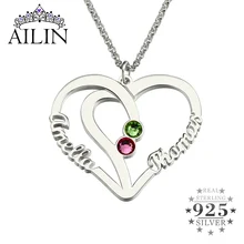 AILIN 925 Real Silver Personalized Lovers Name Necklace With Birthstone Heart Love Customized Jewelry Wedding Gifts For Women
