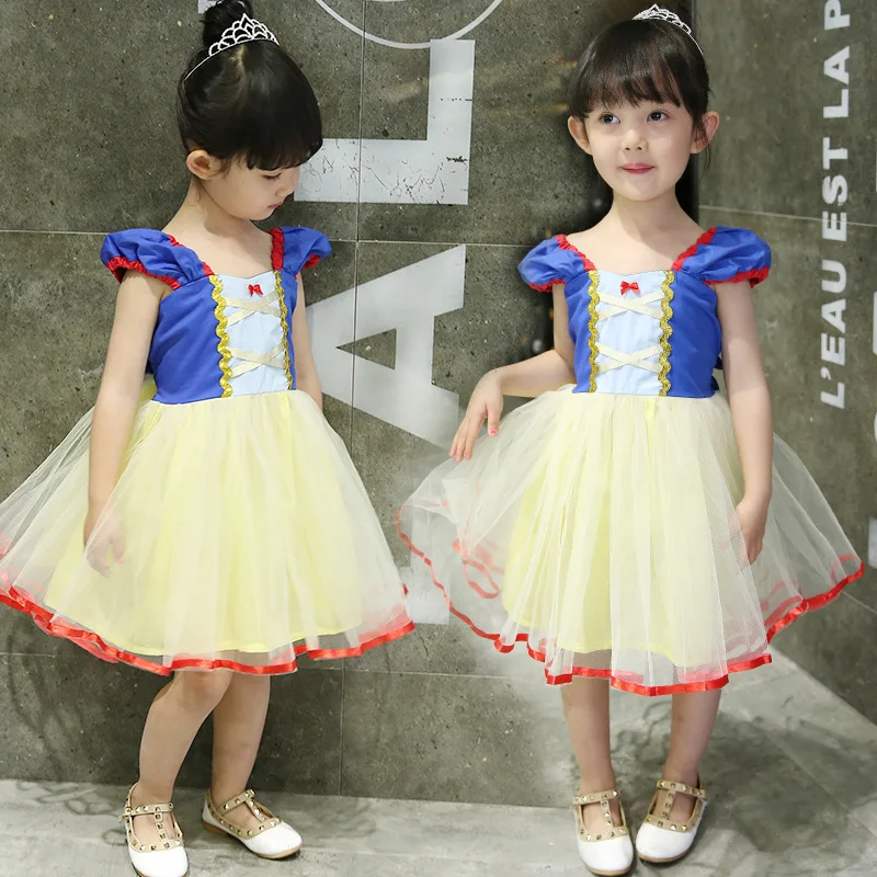 

Girls Performance Costume Snow White Princess Dress Summer Birthday Party Evening Gown Skirt Children Performance Puffy Mesh Dre