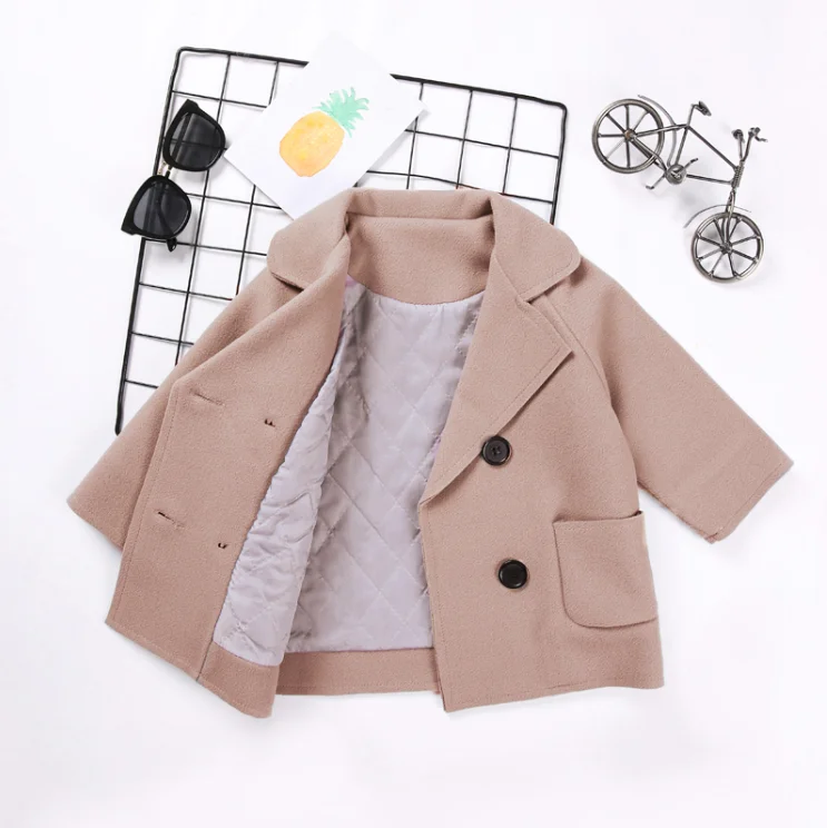 Camel Thick Cotton Зимние куртки, однотонный шерстяной двубортный плащ для маленьких мальчиков, верхняя одежда для детей 1, 2, 3, 4, 5 лет, пальто, шерстяное пальто для мальчиков - Цвет: Camel Thick Cotton