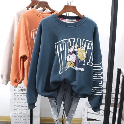 High Street Cool Sweat Толстовка для женщин толстый флисовый пуловер верхняя одежда больших размеров шикарный хлопковый свитшот с рисунком - Цвет: Синий