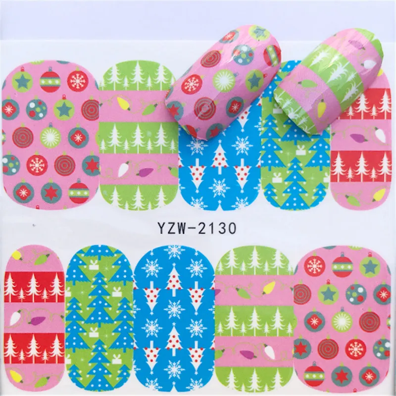 1 Лист Рождественские снежные наклейки для ногтей цветы переводные наклейки для ногтей наклейки новые рождественские маникюрные стильные украшения - Цвет: YZW-2130