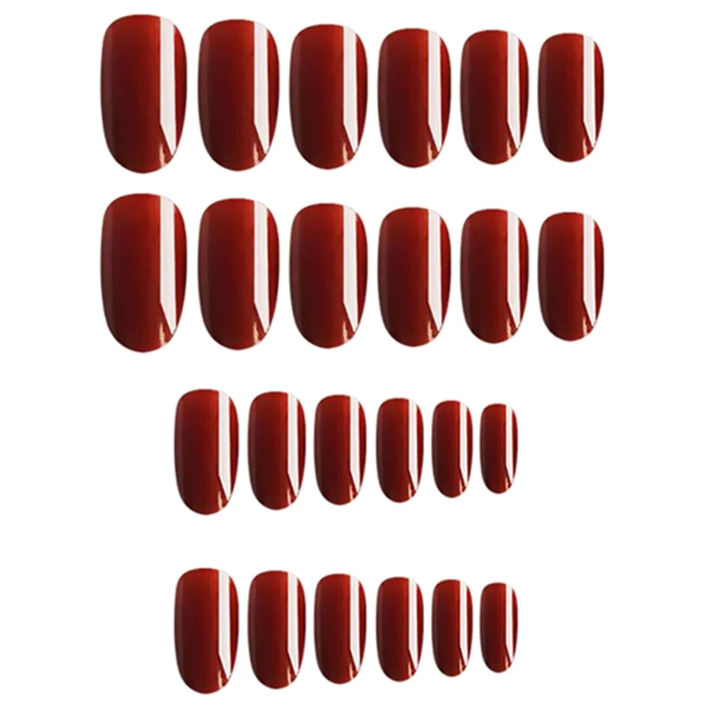 Pack of 24 Oval False Nails Nail Tips French Manicure Nail Designs Full Cover Tips (Red)