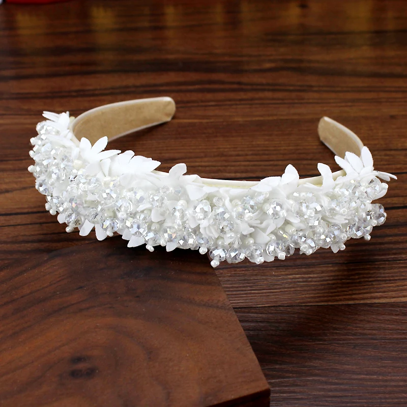 Boho Handmade White Pink Flower fasce per capelli da sposa perline di cristallo fasce da sposa per le donne eleganti decorazioni per capelli