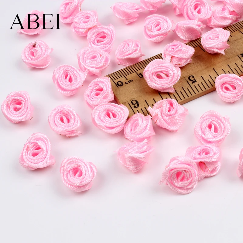 100 шт 15 мм розовая роза голова искусственный цветок из атласной ленты швейная одежда аксессуары