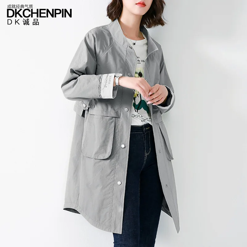 

Trench Coat Women's Mid-length Small Stand Collar Elegant Tops 2019 Autumn Clothing New Products Loose Casual Workwear Wind Oute