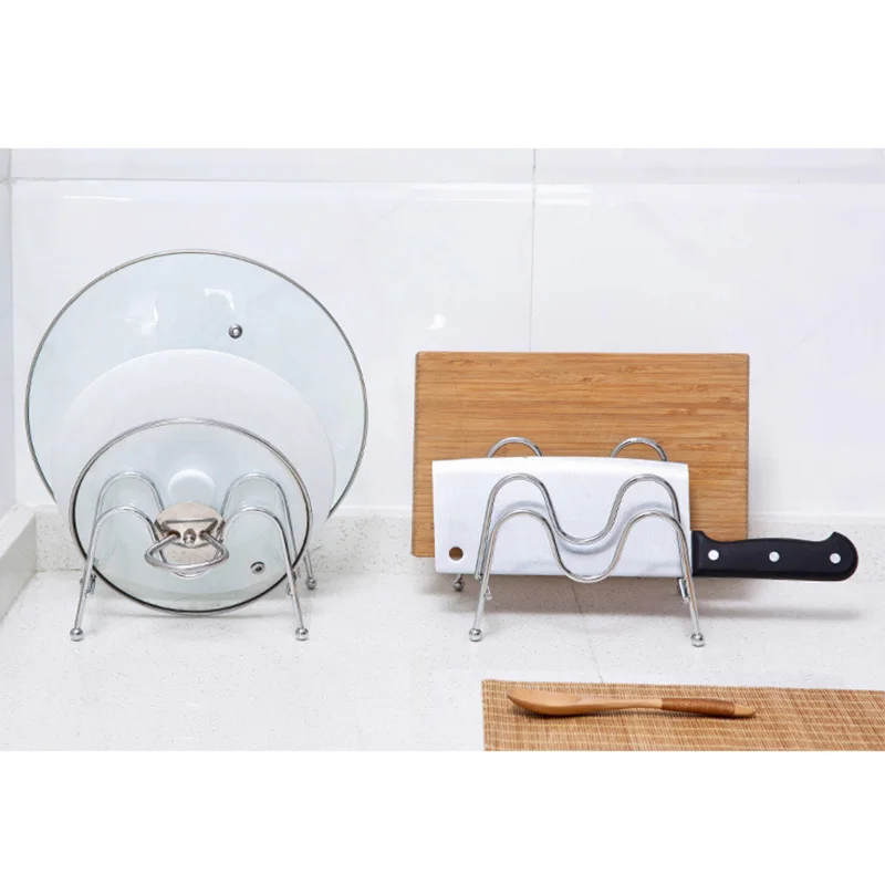 

Pot Lid Iron Storage Drying Rack Stand Kitchen Tool Pan Cover Holder Metal Support Base Chopping Board Knife Drainer Organizer