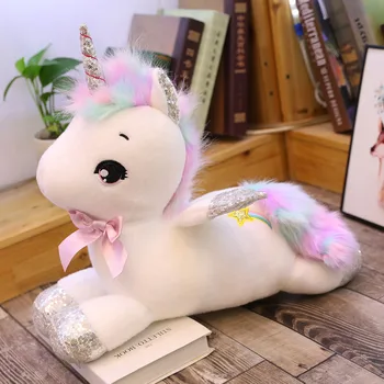 

80cm Stuffed Animal Baby Kawaii Cartoon Rainbow Unicorn Flying White Horse Children Baby Birthday Gift New Doll