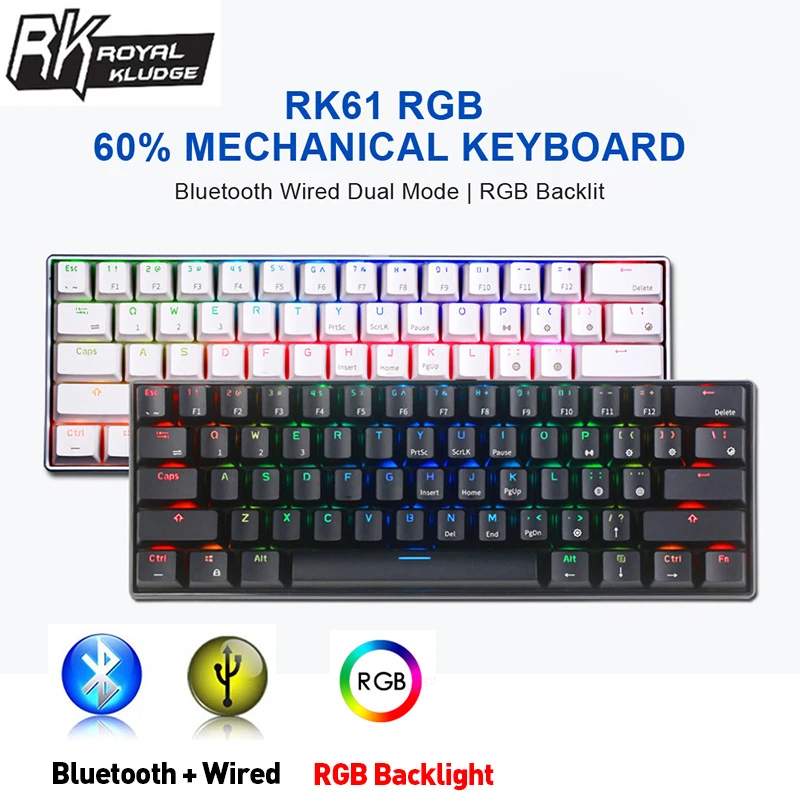 Royal Kludge Rk61メカニカルゲーミングキーボード Bluetooth互換 デュアルモード 有線 60 Rgbライト タブレット 携帯電話用 キーボード Aliexpress