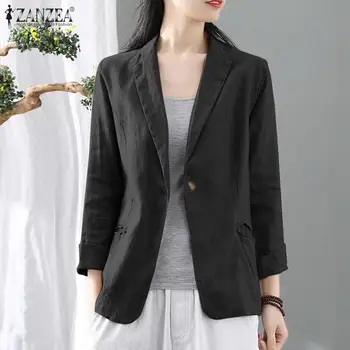 

Fashion Solid Blazers Women's Autumn Jackets ZANZEA 2020 Office Lady Single Button Blazer Female Tunic Plus Size Coats Casaco