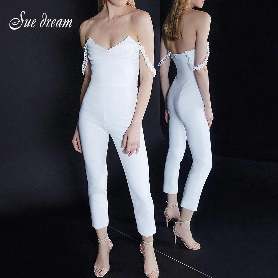 

2019 summer new women's fashion sexy spaghetti strapless slim bodysuit bodycon club party jumpsuit
