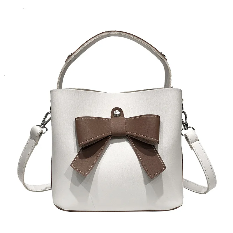 

Diagonal Package Women's Fashion Mini Bucket Tote Bags New 2019 PU Leather Ladies Single Shoulder Bow Handbags