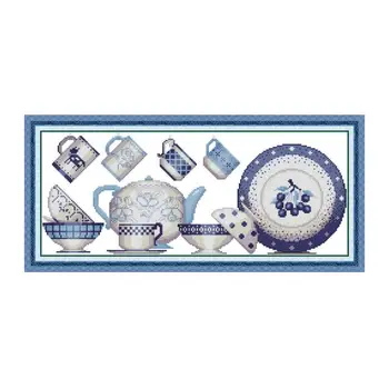 

Porcelain 5 Cross Stitch Patterns Printed on Canvas Needlework 11CT 14CT Cotton Thread Painting Embroidery Kits DIY Home Decor