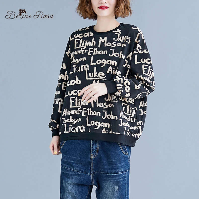 BelineRosa, женские толстовки, пуловеры, корейский стиль, с буквенным принтом, Осенние, с длинным рукавом, Женские топы и футболки, BSDM0302