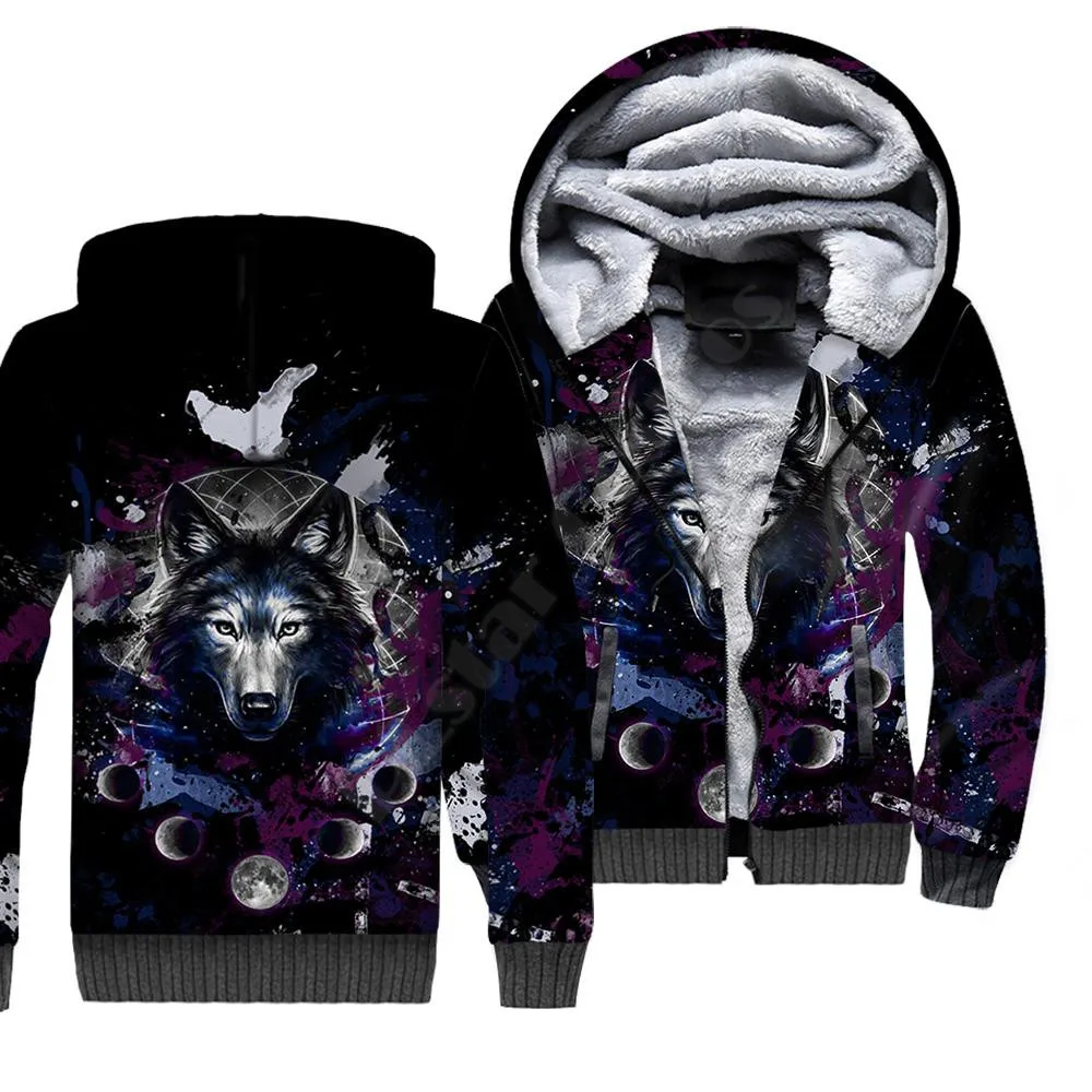 Wolf Animal 3D Printed Fleece Zipper Hoodies Men Women Winter Warm double plus velvet jacket cosplay costumes 01
