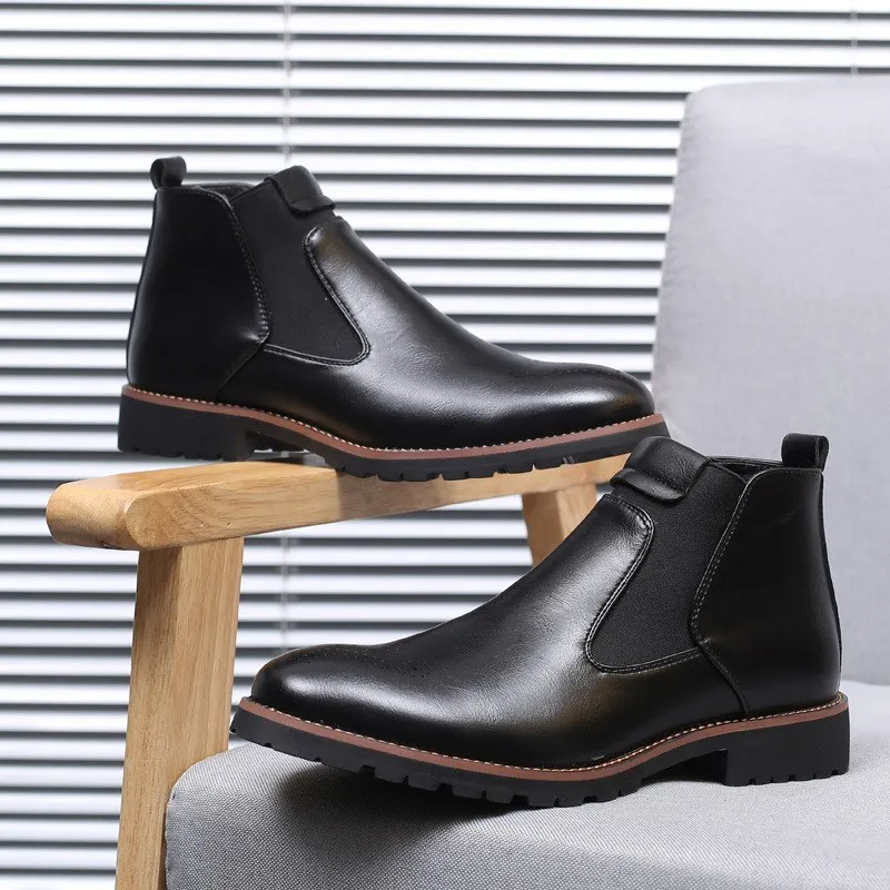 Для Мужчин's ботильоны «челси» Плюшевые зимние теплые ботинки для снежной погоды мужские черные кожаные Мужская деловая обувь; Botas; большие размеры 38-46, 328 м