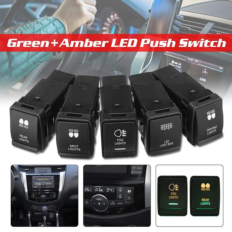 

Green&Amber Plastic 12V LED Push Switch Driving Light Bar On Off Rocker Toggle Switch for Nissan Navara NP300 Pathfinder X-Trail