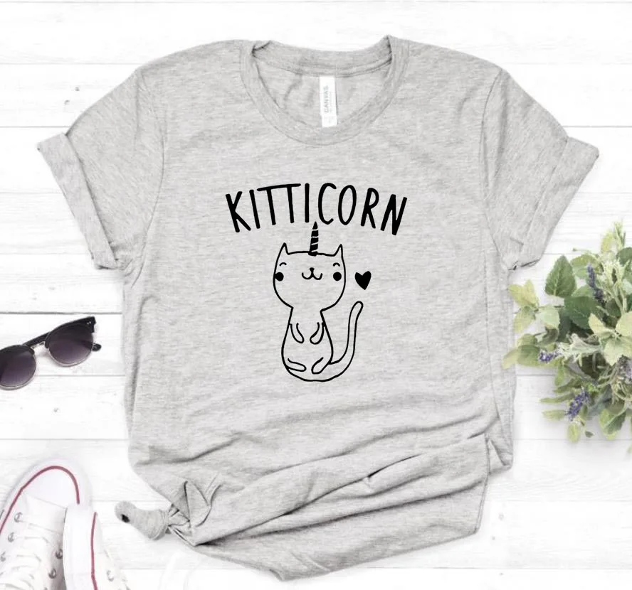 KITTICORN, котенок, единорог, кошка, принт, женская футболка, повседневная, хлопок, хипстер, забавная футболка для девочек, топ, футболка, 6 цветов, Прямая поставка, BA-53