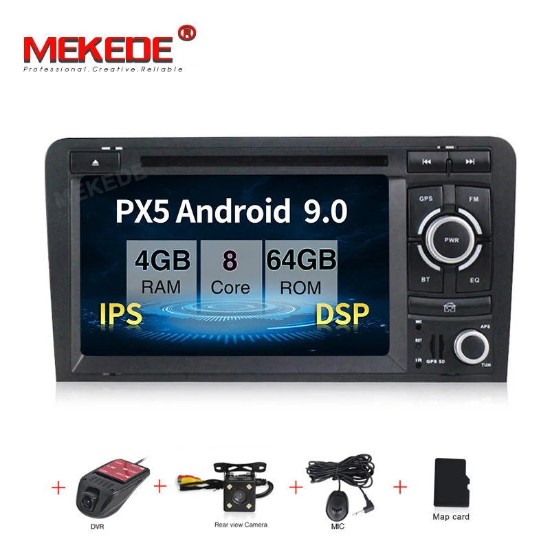 MEKEDE Восьмиядерный 4 64G ips DSP автомобильный 2 DIN dvd-радио GPS плеер для Audi A3 S3 2003-2013 авто мультимедиа экран навигации - Цвет: 64G DVD CAMERA DVR