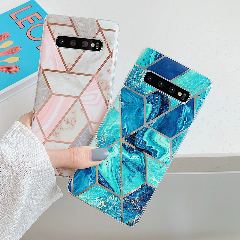 

For Samsung Galaxy S8 S9 S10 Plus S10e Retro Plating Geometry Marble Soft TPU Case For Samsung Note 8 Note 9 Fashion Phone Cover