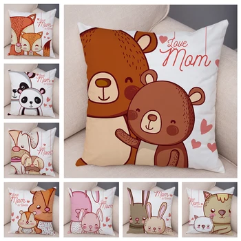 

Soft Plush Cartoon Animal Super Mom and Baby Cushion for Children Room Home Decor Dog Cat Rabbit Fox Pillocase Pillow Case 45x45