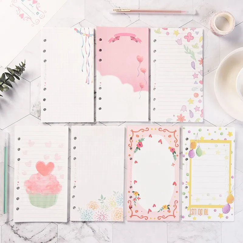 Sharkbang 101 Sheets A5 A6 A7 Loose Leaf Notebook Girls's Mind Refill Spiral Binder Inner Pages Line Grid Blank Agenda Full Set 6