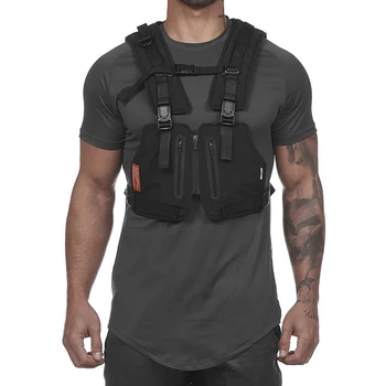 

ASRV Streetwear Vest Men Hip Hop Street Style Chest Rig Phone Bag Fashion Cargo Waistcoat with Pockets