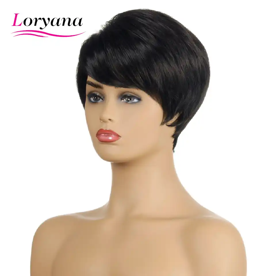 Zhenskaya Korotkaya Strizhka Loryana Pryamye Naturalnye Chernye Sinteticheskie Volosy Pariki Dlya Zhenshin Ili Zhenshin Aliexpress