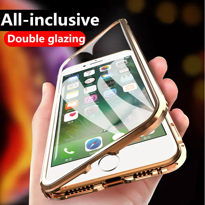 

Magnetic Adsorption Metal Case For iPhone X 7 8 Plus Double sided Tempered Glass Back Magnet Cover For iPhone 6 6s X XS Max Case