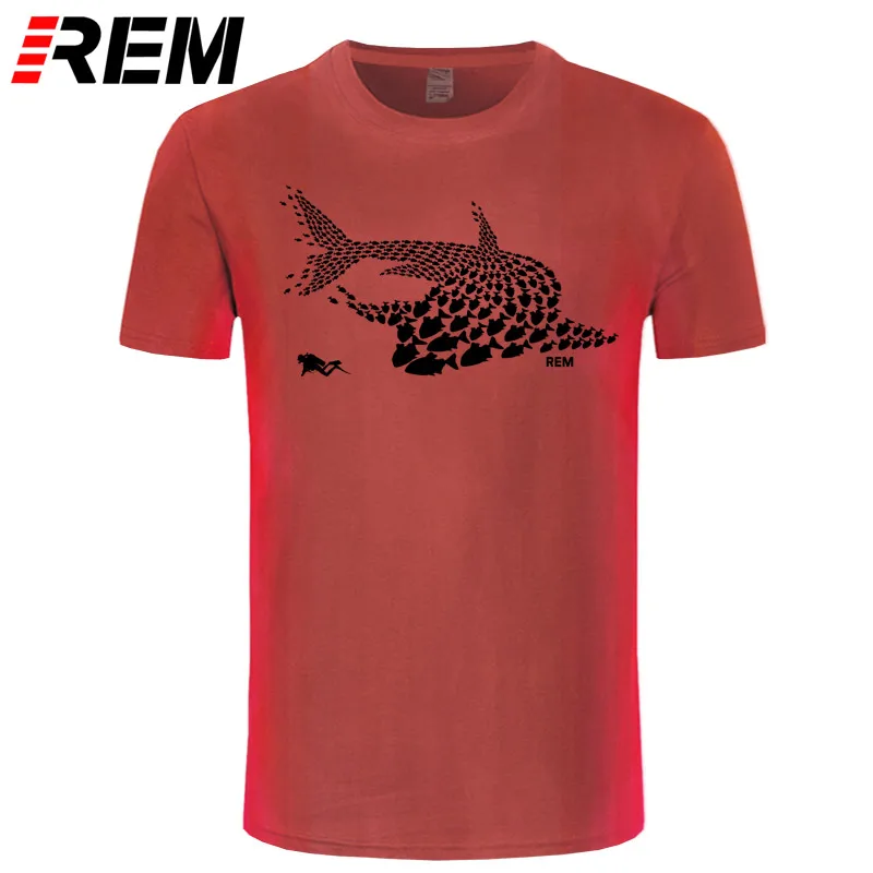 Дайвинг Рыба Акула Diver diver tank mask Забавный подарок на день рождения Футболка крутая Повседневная футболка мужская модная футболка унисекс - Цвет: red black