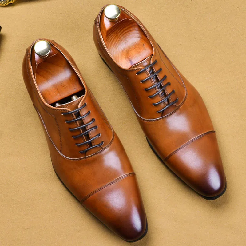 Italian Men Dress Shoes Genuine Leather Mens Oxfords Black Wine Red