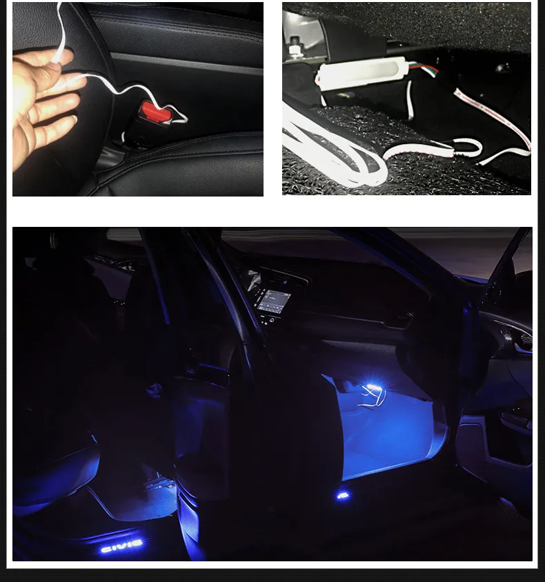 Новые роскошные запчасти автомобиля авто светодиодные лампы RGB Цвета 12V светодиодный декоративный пол светильник для Honda Civic аксессуары для интерьера