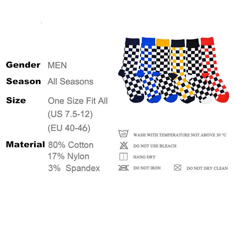 Crew Cotton Happy Socks Men British Style Harajuku Casual Harajuku Designer Brand Fashion Novelty lattice Art For Couple Fun