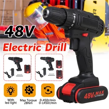 

28 Torque Cordless Impact Electric Drill Screwdriver 48V 2 Speed Mini Power Driver W/ 1/2 Rechargeable Battery+LED Working Light